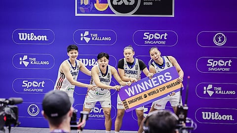 AFRIL Bernardino, Mikka Cacho, Tantoy Ferrer and Kacey dela Rosa celebrate after making a return to the FIBA 3x3 World Cup after an eight-year absence.