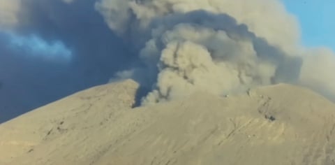 Screen grab from time-lapse footage of an ash emission at Mount Kanlaon in Negros Oriental this Tuesday.