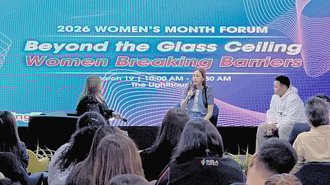 SEEN in the photo (from left) are Meralco chief audit executive and panel moderator Melanie Oteyza, Department of Energy assistant secretary Mandy Romero, and Olympic boxing legend Nesthy Petecio during the Meralco Women’s Month Forum, ‘Beyond the Glass Ceiling: Women Breaking Barriers.