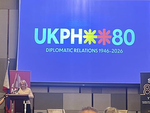 British Ambassador to the Philippines Sarah Hulton OBE speaking at Makati Business Club's Foreign Leaders Series on 14 April 2026 at New World Hotel, Makati City.