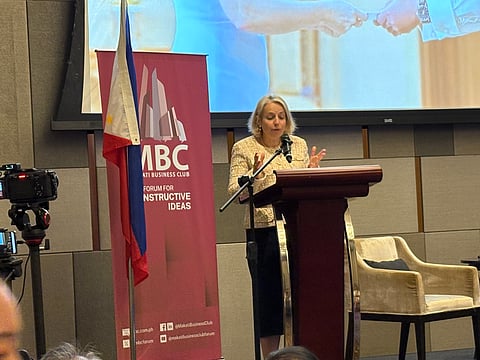 British Ambassador Sarah Hulton OBE speaks on global energy risks and their impact on food supply chains at the Makati Business Club's Foreign Leaders Series on Tuesday, 14 April at the New World Makati Hotel, Makati City.