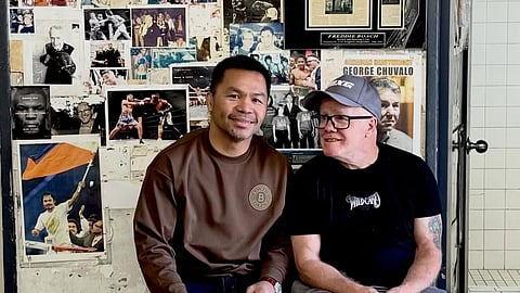MANNY Pacquiao pays longtime trainer Freddie Roach a surprise visit at the Wild Card Boxing Club in Hollywood. They are expected to reunite soon as Pacquiao prepares for his rematch against Floyd Mayweather on 18 September.