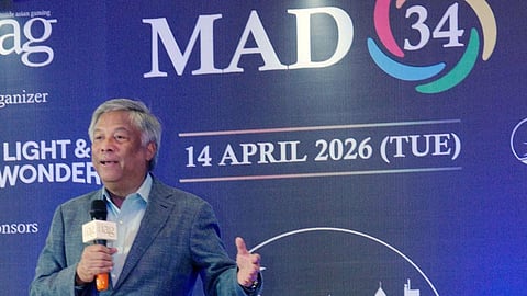 PAGCOR Chairman and CEO Alejandro H. Tengco on Tuesday, 14 April, addresses gaming industry stakeholders during the 34th Manila After Dark networking event, hosted by Inside Asian Gaming.