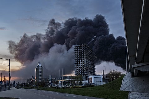 SMOKE rises over Kyiv following a Russian strike on 16 April 2026, amid the Russian invasion of Ukraine.