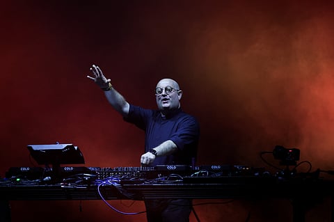 Portuguese priest and DJ Padre Guilherme performs during a free electronic music event in Plaza de Mayo, Buenos Aires on April 18, 2026, held in tribute to Pope Francis on the first anniversary of his death.