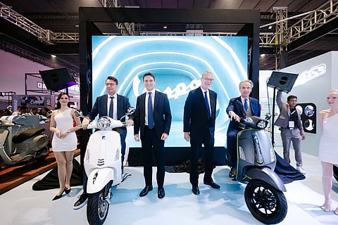 VESPA officials present the new Sprint and Primavera 180 scooters during the Makina Moto 2026 launch at the SMX Convention Center.