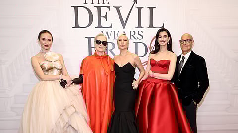 The lead stars of Devil Wears Prada 2 with Lady Gaga