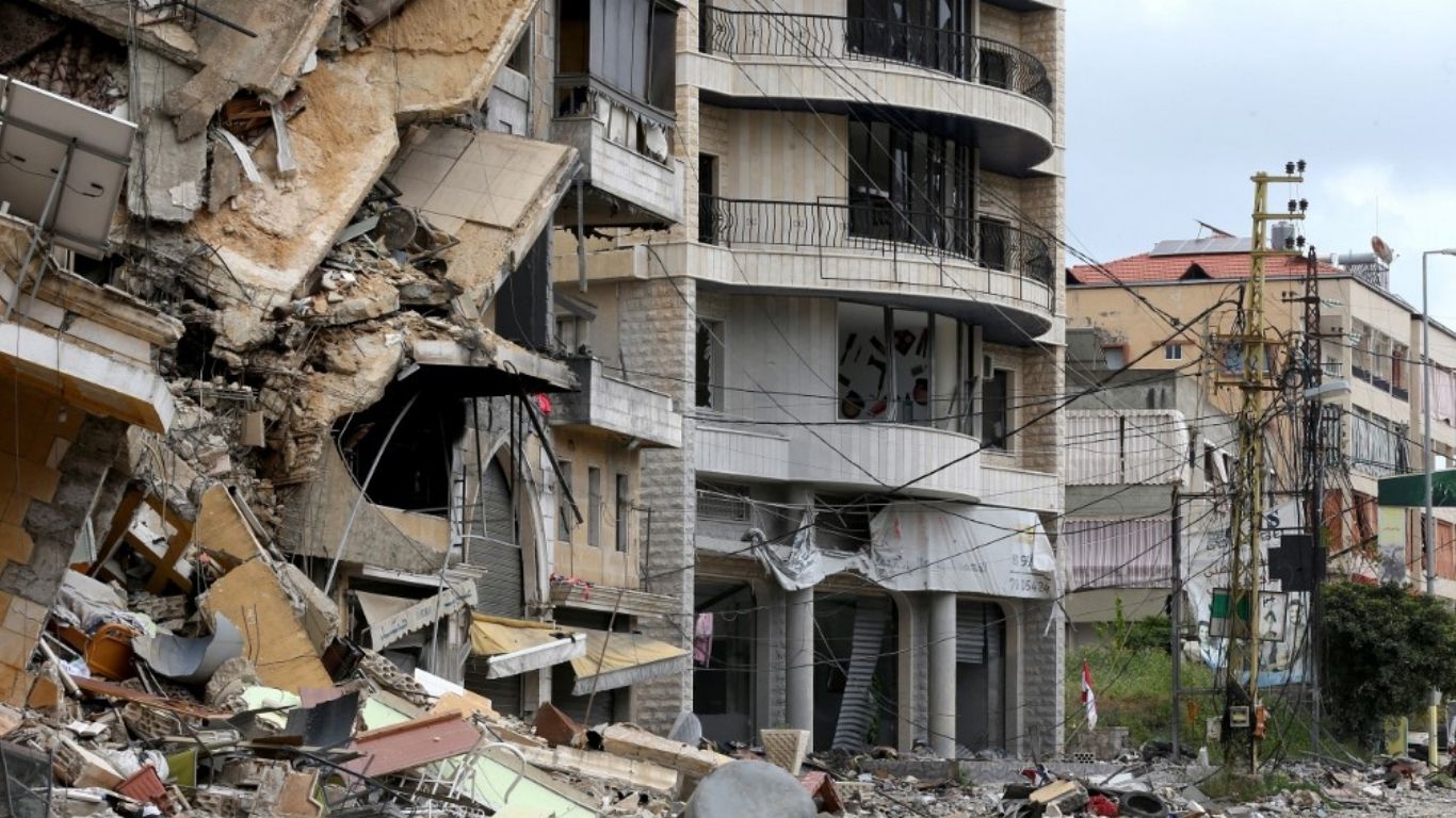DAMAGE from Israeli strikes is seen in the southern city of Nabatieh on 20 April 2026. Hezbollah lawmaker Hassan Fadlallah said his group would work to break the ‘Yellow Line’ Israel established in southern Lebanon, asserting that no one could disarm the Iran-backed group.