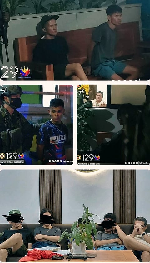 Joint police operatives present the five arrested NPA members who were fugitives from a previous encounter in Toboso, following their arrest in Talisay City, Negros Occidental this night, 22 April.