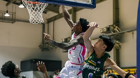PRECIOUS Momowei flaunts his might, leading the CEU Scorpions to an 87-79 win over the Olivarez Sea Lions in Game 1 of their PGFlex-UCAL Season 8 basketball tournament best-of-three finals series on Monday.