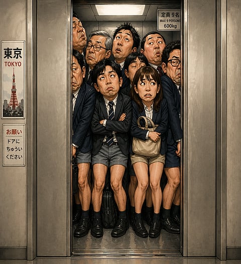 SOME male workers in the Tokyo government office can be seen sporting shorts.
