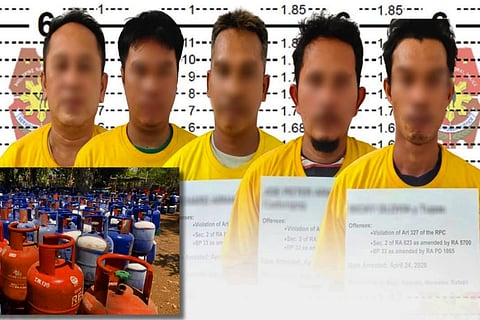 Five suspects were arrested while P4.5-million with of illegal LPG were seized at a police operation in Mariveles, Bataan on April 24, 2026.
