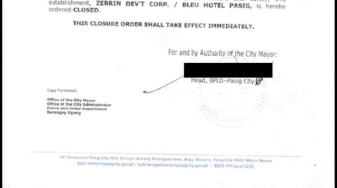 Pasig orders closure of hotel linked to Defensor kin