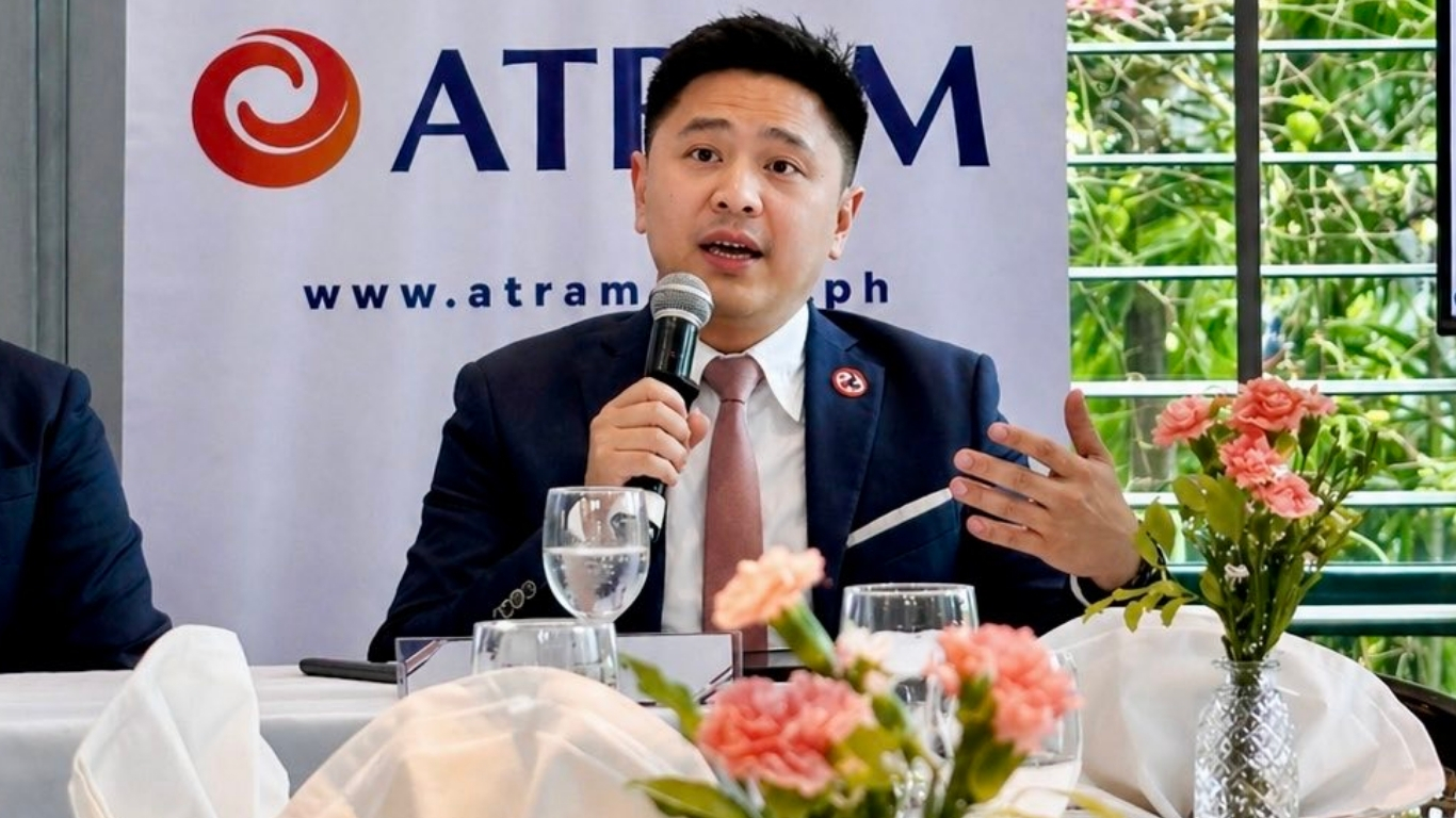 MIGUEL Liboro, head of Products at ATRAM Trust Corporation, speaks during the launch of the ATRAM Nasdaq Equity Income Feeder Fund at Chef Jessie Rockwell Club on 28 April, outlining the strategy to generate monthly income from global technology stocks.