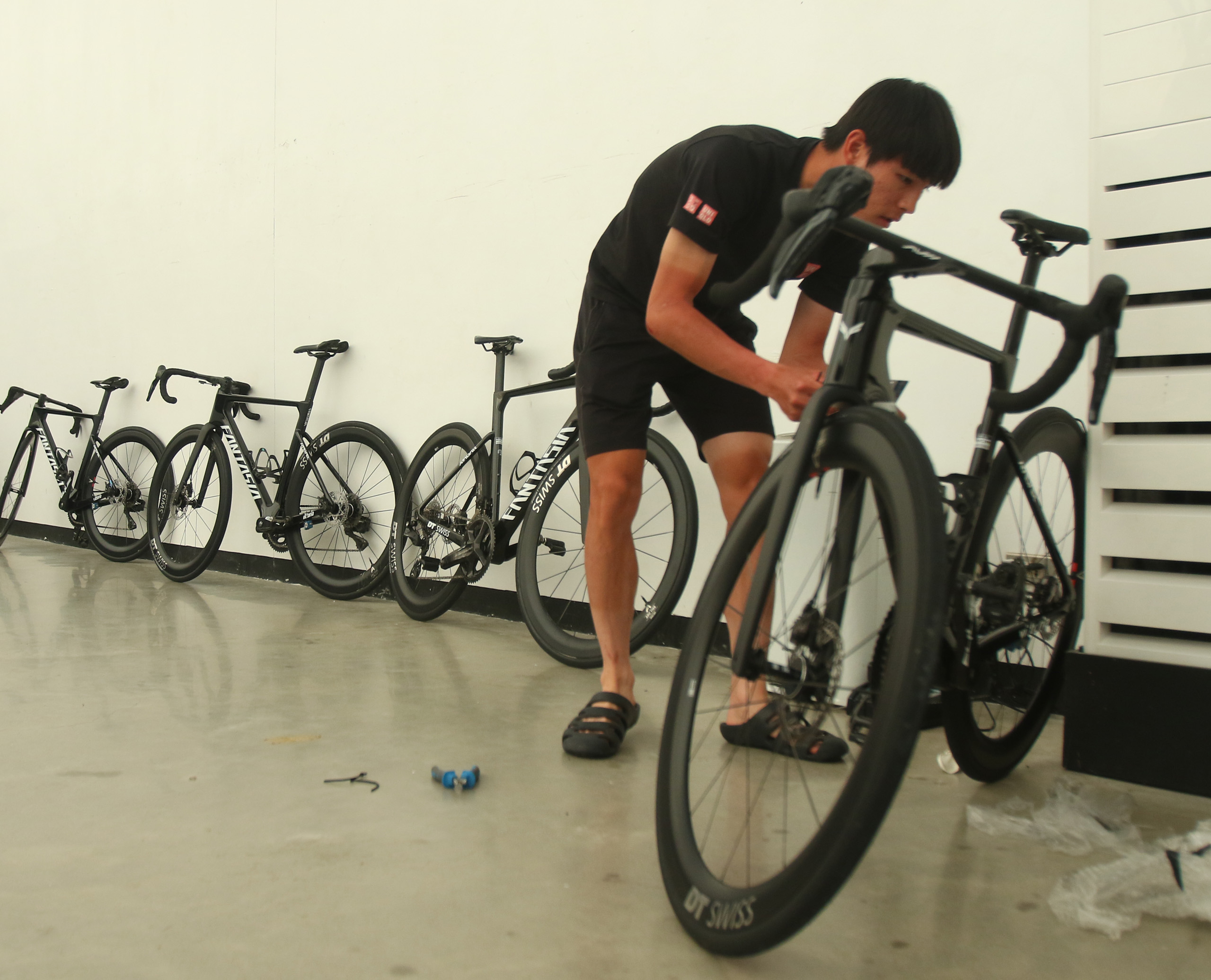 LEE Jung Ho of Seoul Korea Cycling Team is making sure that his equipment is ready for battle ahead of Stage 1 of the MPTC Tour of Luzon 2026 in Calatagan, Batangas on Wednesday.