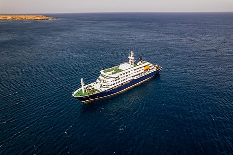 THE cruise ship MV Hondius stationary off the port of Praia, the capital of Cape Verde, on 3 May 2026.