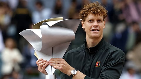 JANNIK Sinner celebrates after beating Alexander Zverev 6-1, 6-2 to win the Madrid Open for the first time.