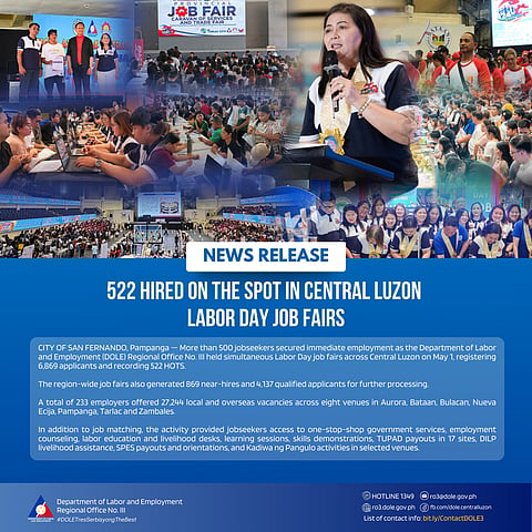 522 hired on spot at DOLE Labor Day job fair in Central Luzon