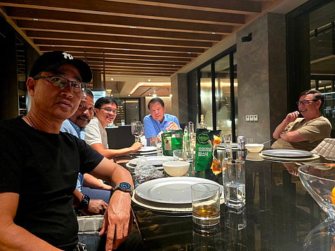VERBAL about Accusations have been thrown back and forth between Batangas 1st District Representative Leandro Leviste (third from left) and Executive Secretary Ralph Recto (rightmost) with CWS Partylist Rep. Edwin Garduce smack in the middle in yesterday’s privilege speeches at the House of Representaives, where photo above (culled from Leviste’s own social media post) figured in the discussion.