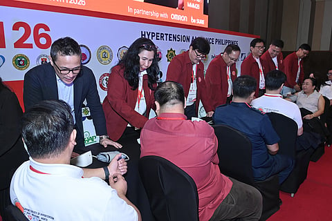 CEREMONIAL Blood Pressure Measurement led by (from left) OMRON Philippines general manager Benjamin Agbulos with Philippine Society of Hypertension trustee Jane Eflyn L. Lardizabal-Bunyi, secretary Dr. Marlon T. Co, vice president Dr. Benjamin A. Balmores Jr., and president Dr. Alejandro Bimbo F. Diaz, treasurer Dr. Marc Denver A. Tiongson with trustee Dr. Norman G. Rabago.