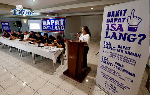 Members of Clergy for Good Governance led by Running Priest Fr. Robert Reyes and Diocese of Cubao Bishop Elias Lumayog Ayuban Jr., along with former Justice Antonio Carpio join others in the launch of Dapat 1sa Lang People’s Initiative campaign against political dynasty during a press conference at the Obispado de Cubao in Quezon City on Friday, 8 May 2026.