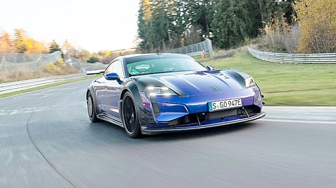 PORSCHE will offer the Manthey Kit as a retrofit package for Taycan Turbo GT models with the Weissach Package.
