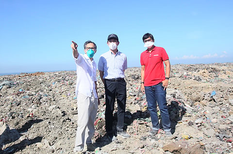 PUBLIC Works Secretary Vince Dizon (from left), Japanese Ambassador Endo Kazuya and Navotas Mayor John Rey Tiangco conduct a joint inspection of the Navotas Sanitary Landfill on Monday following the recent fire. The officials assessed site conditions and waste management operations to address environmental concerns and coordinate ongoing infrastructure recovery in the area.