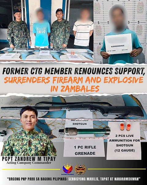 A former communist terrorist group (CTG) member has surrendered to authorities at the 305th Maneuver Company (MC) Headquarters at Brgy. Taugtogin the town of Botolan, Zambales on May 9, 2026.