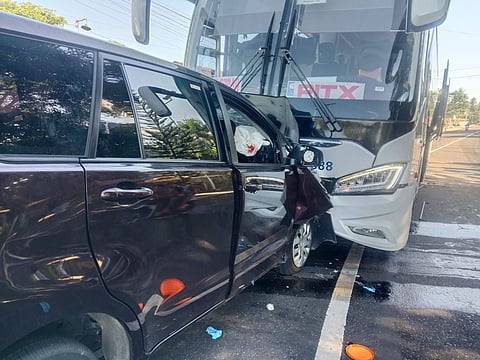 Fatal road crash between private SUV and passenger bus at Rangas, Juban, Sorsogon. The incident happened at 3:07PM along the portion of Maharlika highway. (Photo from: Rochelle Jean Brogada)