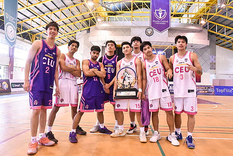 CENTRO Escolar University celebrates after bagging the 3x3 title of the PGFlex-UCAL Season 8 at the Manila Central University Gym in Caloocan on Tuesday.