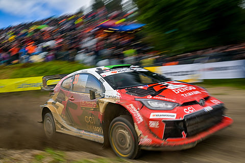 GRAVEL trouble hit Toyota late in Portugal, but Elfyn Evans and Scott Martin still reached the podium and added key championship points.