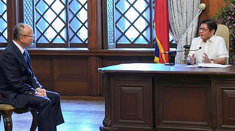 ADB president Masato Kanda (seated, left) met with President Ferdinand Marcos Jr. at Malacañang Palace to discuss additional financing support from the Asian Development Bank for the Philippines amid the impact of the Middle East conflict on the Philippine economy.