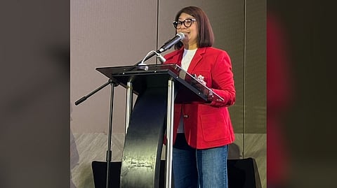 ANNA Dy, country head for the Philippines at Aleph, delivers opening remarks during a media roundtable discussing digital sports consumption and the FIFA World Cup 2026 in the Philippine market.