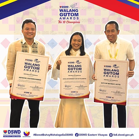 Arteche, Eastern Samar Acting Mayor Roland Boie Evardone, Palompon Mayor Mary Dominique "DM" Oñate, and Baybay City Mayor Jose Carlos Cari received the Walang Gutom award of their respective LGU.