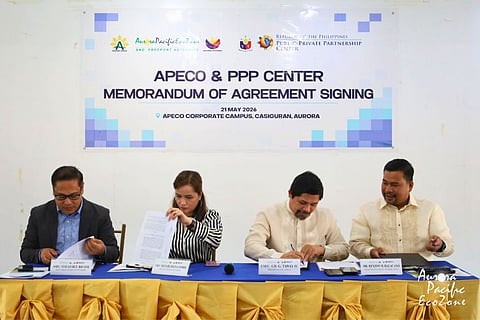 AN agreement aimed at accelerating infrastructure growth and long-term economic transformation in Aurora Province was sealed between (from left) Private-Public Partnership Center deputy executive director Assistant Secretary Eleazar E. Ricote, executive director Undersecretary Rizza Blanco-Latorre, APECO president and CEO Undersecretary Gil Taway IV, and Administrative and finance manager Rexzon Balacano on Thursday. The pact is also expected to fast-track APECO’s flagship infrastructure initiatives, including the Casiguran International New Port and the Casiguran International Airport, which position the ecozone as the country’s emerging ‘Gateway to the Pacific.’