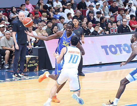 A couple of seconds after this shot was taken, Bol Bol found himself grimacing in pain after twisting his ankle during Game 2 of the TNT-Meralco best-of-seven semifinal series in the PBA Commissioner’s Cup on Friday at the Mall of Asia Arena.