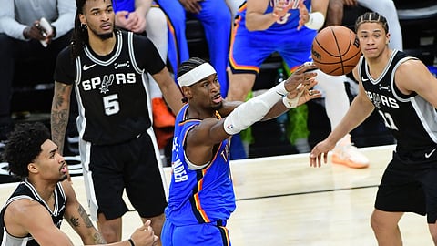 SHAI Gilgeous-Alexander leads the way as Oklahoma City Thunder rolled to a 123-108 win over the San Antonio Spurs for a 2-1 best-of-seven semifinal series lead in the NBA.