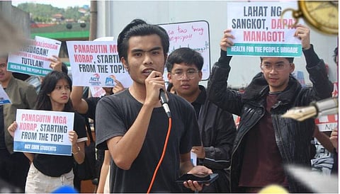 STUDENT leaders and youth advocates gather during a protest opposing the appointment of Joel Villanueva as chairperson of the Senate Committee on Higher, Technical and Vocational Education.