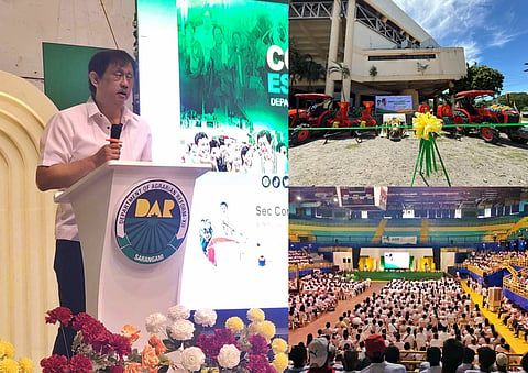 Agrarian Secretary Conrad Estrella III speaking at the Region 12 ARB Summit at Lagao Gymnasium, General Santos City on Monday, 25 May. The DAR Secretary led the distribution of electronic titles, Certificates of Condonation with Release of Mortgage (COCROM), and turnover of farm machineries and agricultural equipment to SOCCSKSARGEN farmers. (PHOTOS from DAR & SPLIT Project RPMO XII & DAR- Saranggani)