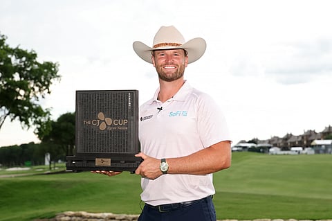 WYNDHAM Clark celebrates after closing with a sizzling 11-under par 60 to win his first title in two years in the CJ Cup Byron Nelson tournament in Houston on Sunday.