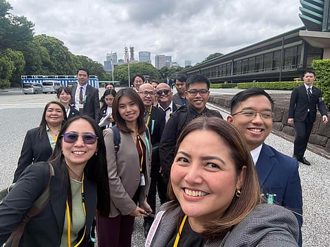 Members of the Malacanang Press Corps inside the Imperial Palace in Tokyo, Japan
