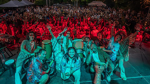 ANIMA Tierra in front of the celebratory crowd of Malasimbo festival.