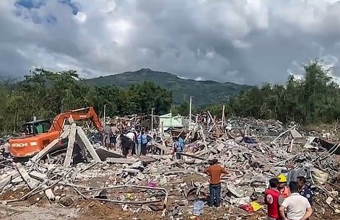 This handout video grab released by an anonymous source and obtained on June 1, 2026 shows the aftermath of an explosion in northern Myanmar that killed dozens of people on May 31, 2026. A blast in northern Myanmar killed dozens of people, two rescue workers said, with rebels controlling the region saying it was caused by the accidental detonation of mining explosives.