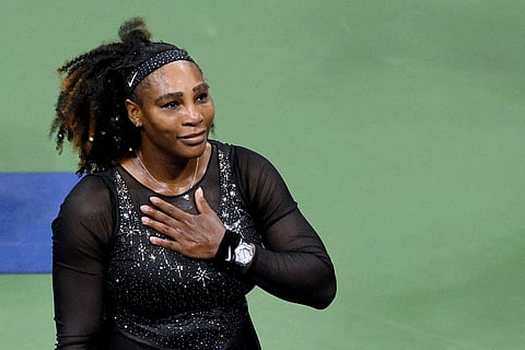 (FILES) USA's Serena Williams gestures to the audience after losing against Australia's Ajla Tomljanovic during their 2022 US Open Tennis tournament women's singles third round match at the USTA Billie Jean King National Tennis Center in New York, on September 2, 2022. Serena Williams will make her return to competitive tennis in the women's doubles at Queen's this month, tournament organisers announced on Monday, June 1.