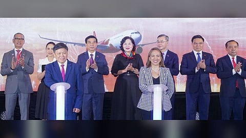 VIETNAMESE photographPresident Tô Lâm and Aboitiz InfraCapital president and CEO Cosette Canilao (standing left to right, at the foreground) with Mactan-Cebu International Airport executives and official members of President Lam's party at the ceremonial announcement of Vietjet Air’s Cebu to Ho Chi Minh direct service.