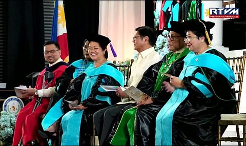 President Ferdinand Marcos Jr. (4th from left) and First Lady Liza Araneta Marcos (3rd from left) graced the 3rd Commencement Exercises of the West Visayas State University (WVSU) College of Law in Iloilo City on Friday.