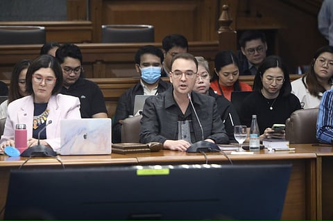 Senators Alan Peter Cayetano and Pia Cayetano during a Blue Ribbon Committee hearing on Thursday, 4 June, where the 18 former bagmen of ex-congressman Zaldy Co were present.