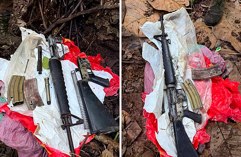 GOVERNMENT troops recovered an M16 rifle and two magazines from a New People’s Army arms cache in the vicinity of Mt. Ararat, Bayugan City, Agusan del Sur, on 9 June. The discovery was made following information provided by a former rebel.