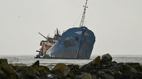 THE rusting hull of the cargo ship Turgut S lies partially submerged in the shallow waters of Musura Bay, near the Black Sea port of Sulina, eastern Romania, on 10 May 2026. The vessel ran aground during a severe storm in December 2009 and has since become a landmark on the maritime border between Romania and Ukraine, highlighting the treacherous navigation conditions in the Danube Delta region.