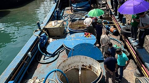 OFFICIALS from the local government of Zamboanga City lead a joint task force — including Coast Guard, police and health officials — in an inspection of the Mega Fishing shipyard in Barangay Cawit.